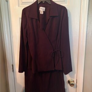 Burgundy‎ Wrap Blouse and Skirt Set
